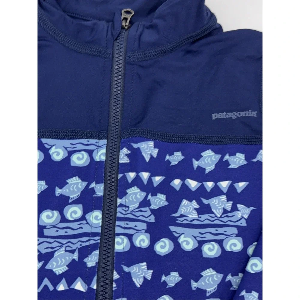 Patagonia Full Zip Rash Guard Toddler 2T Blue Light Blue Fish Pattern